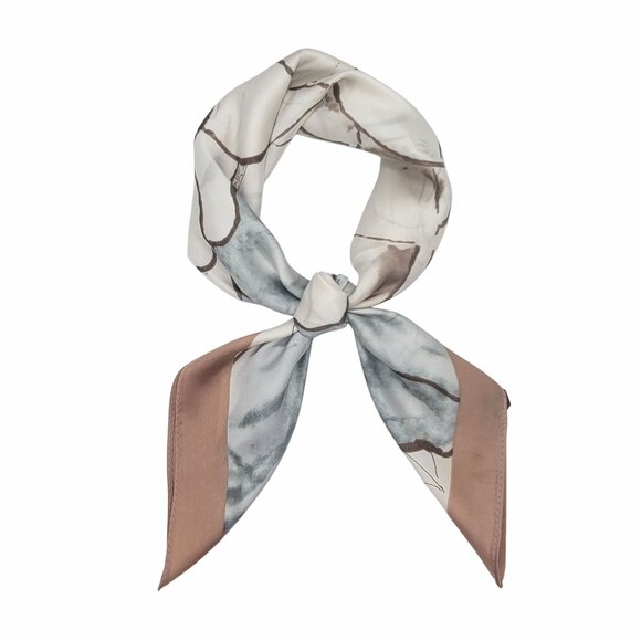 ⭐Elegant Bandana Square Scarf FLORAL Silky Satin Soft Beige Brown Neutral hijab - Picture 4 of 8